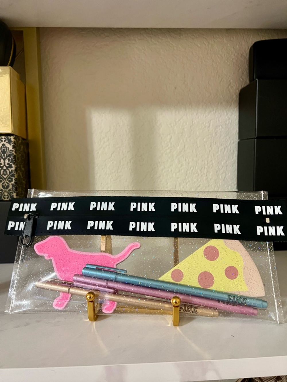 VICTORIA'S SECRET VS PINK PENCIL MAKEUP POUCH CASE 3 PENS + 2 STICK NOTEPADS SET